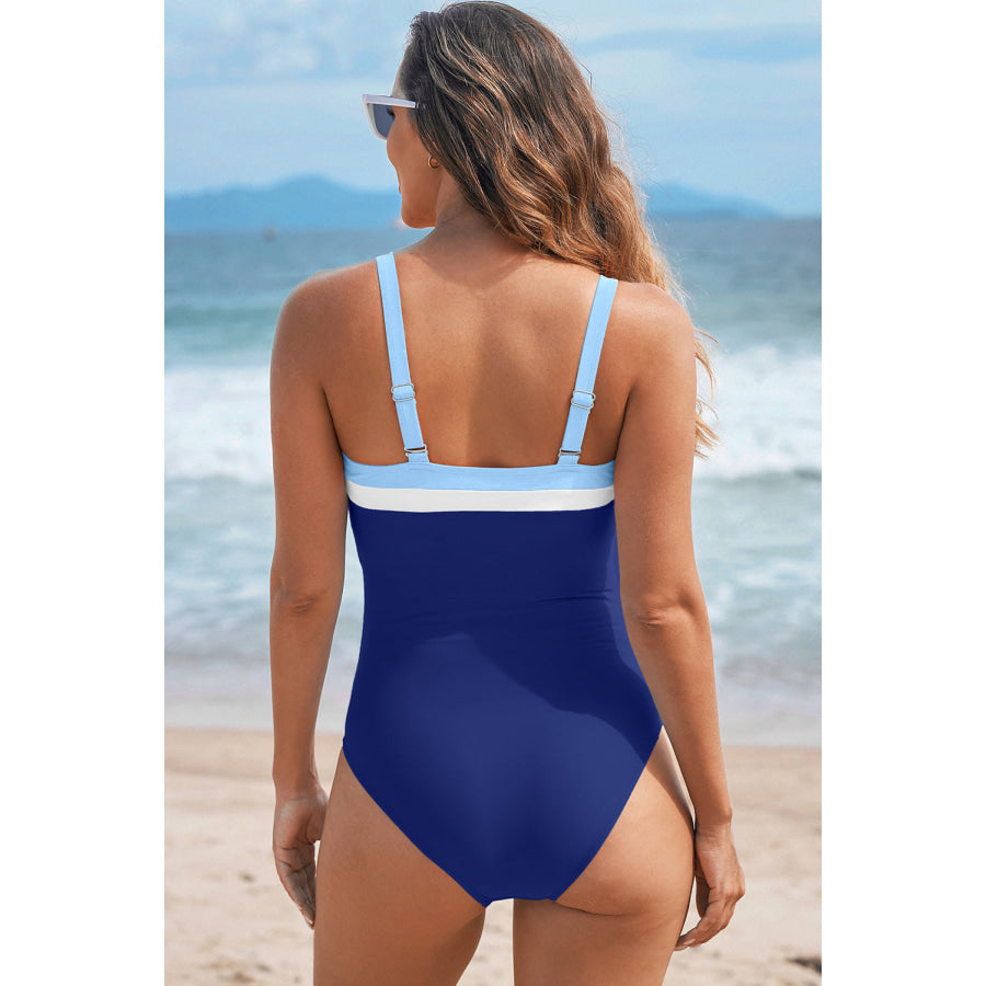 Black Color Block Detail Adjustable Straps One Piece Swimsuit Swimwear/One Piece Swimsuit