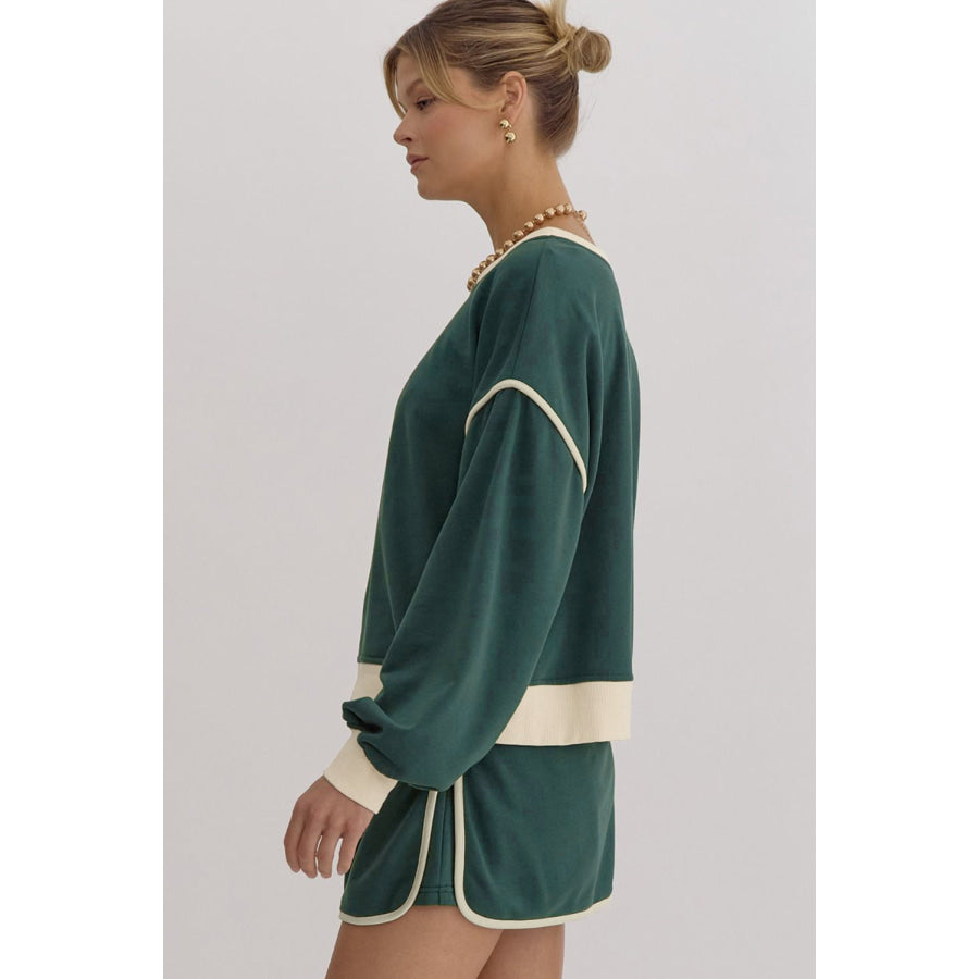 Black Color Contrast Loose Pullover and Lace-up Waist Skort Set Two Piece Sets/Two Piece Dresses
