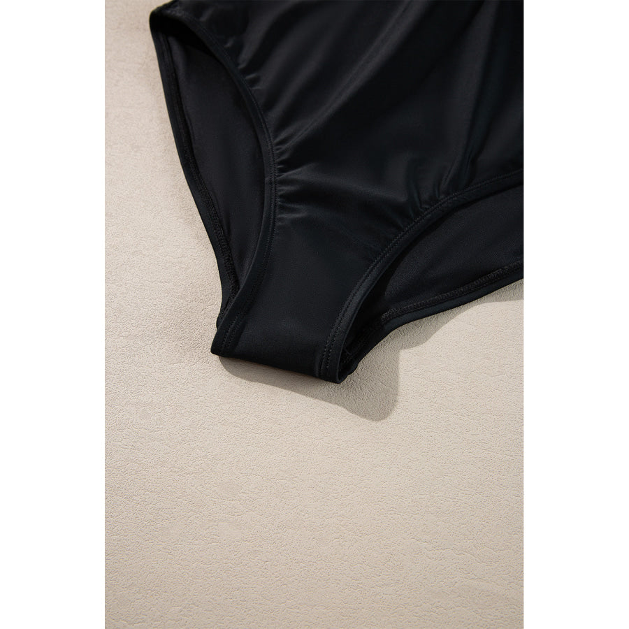Black Color Contrast Ruffled Wrap V Neck Swimsuit Swimwear/One Piece Swimsuit