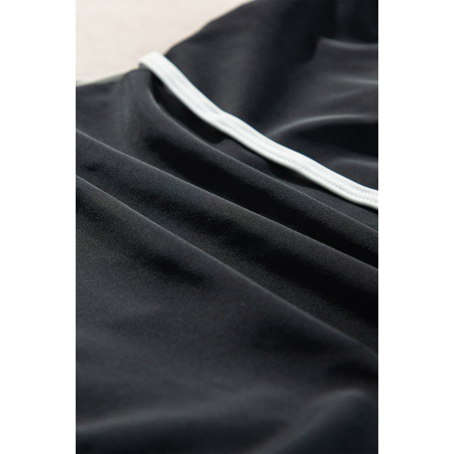 Black Color Contrast Ruffled Wrap V Neck Swimsuit Swimwear/One Piece Swimsuit