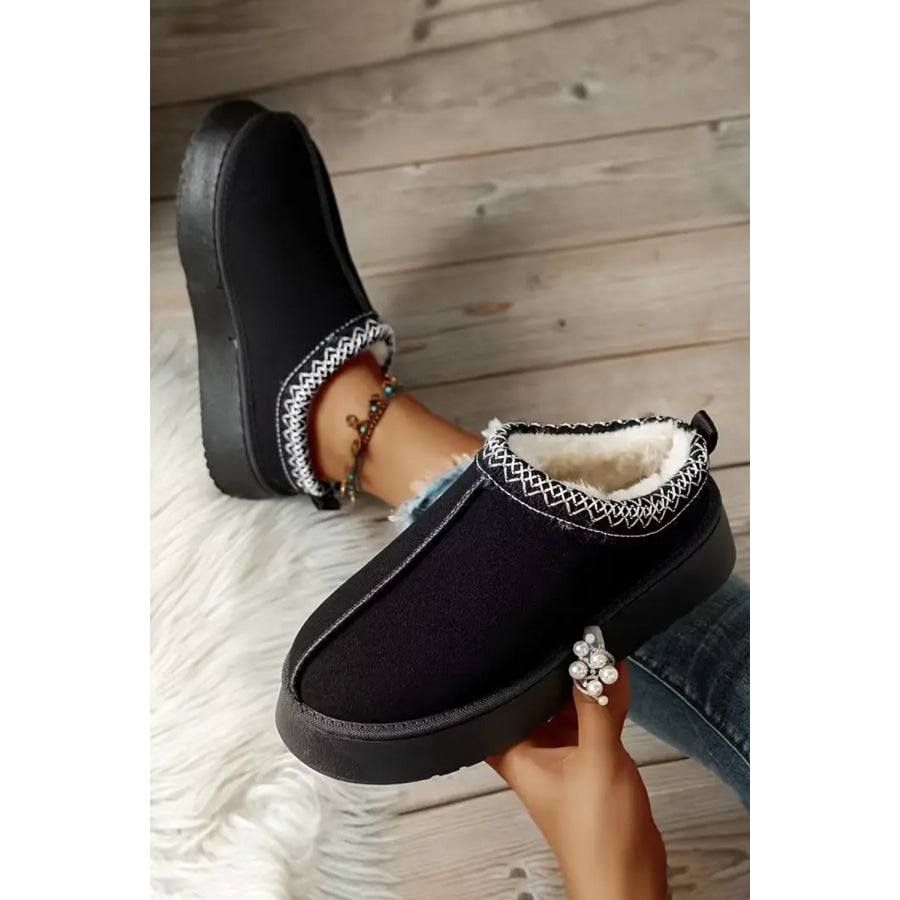 Black Contrast Print Suede Plush Lined Snow Boots Shoes & Bags/Boots