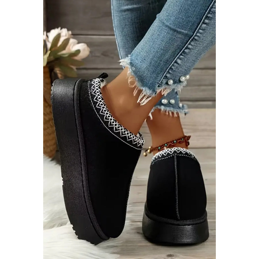 Black Contrast Print Suede Plush Lined Snow Boots Shoes & Bags/Boots