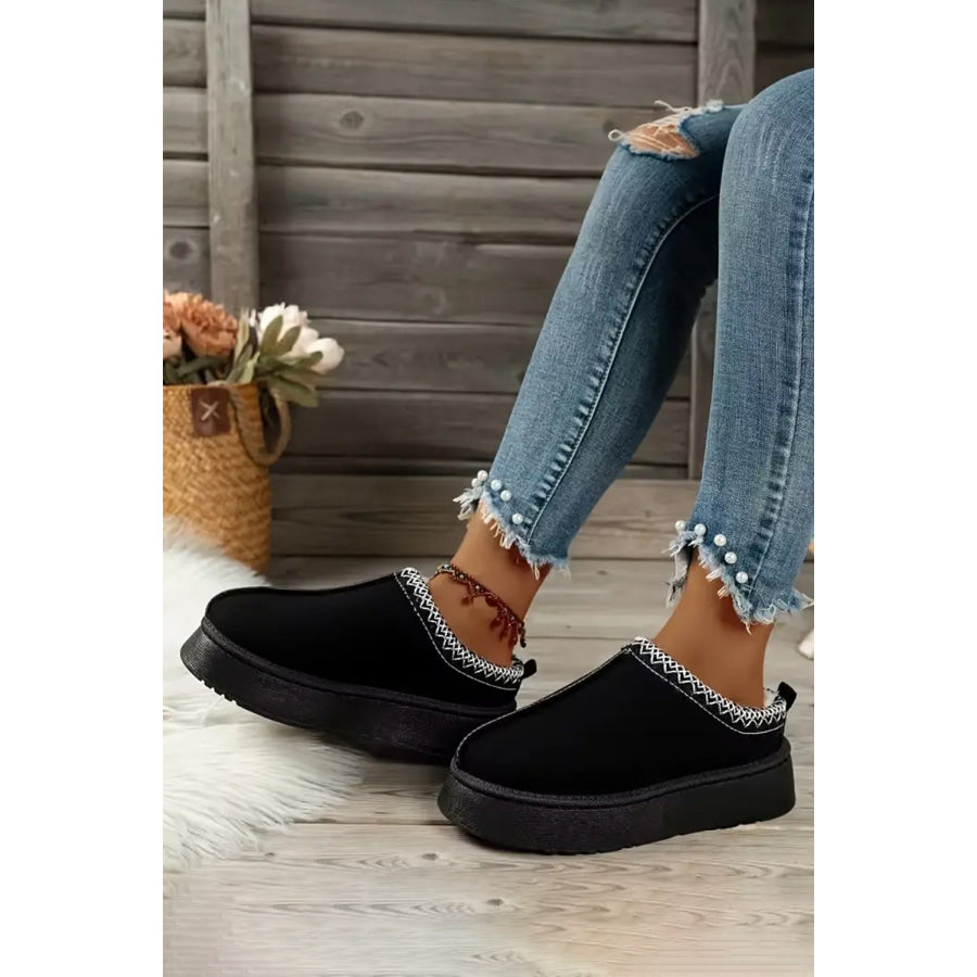 Black Contrast Print Suede Plush Lined Snow Boots Shoes & Bags/Boots