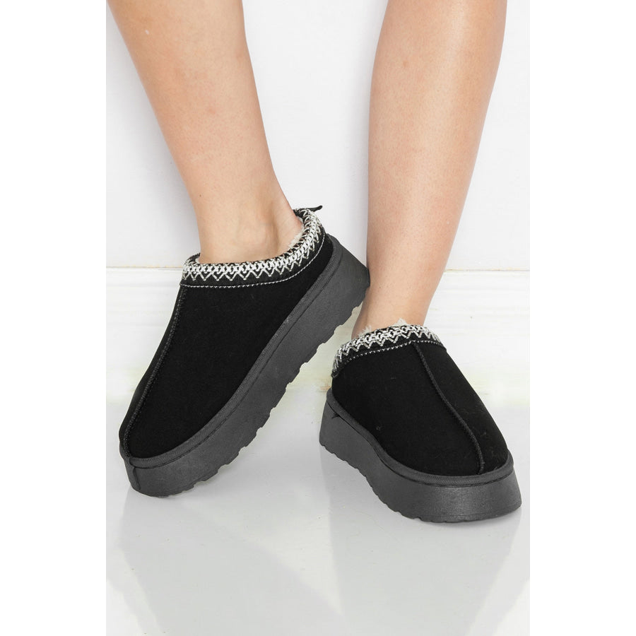 Black Contrast Print Suede Plush Lined Snow Boots Shoes & Bags/Boots