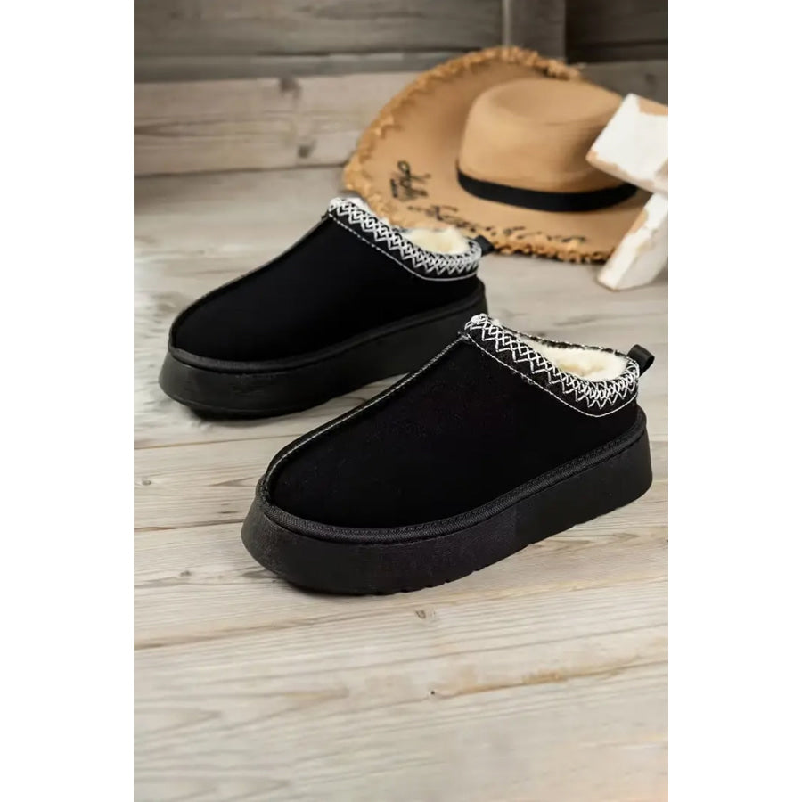 Black Contrast Print Suede Plush Lined Snow Boots Shoes & Bags/Boots