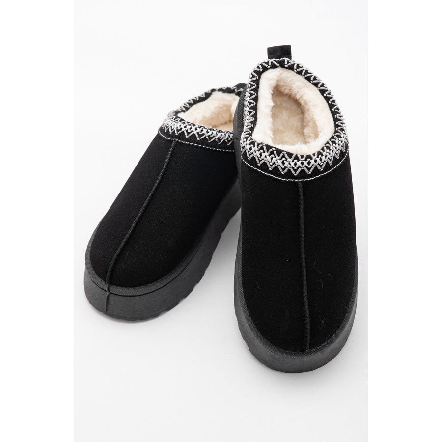 Black Contrast Print Suede Plush Lined Snow Boots Shoes & Bags/Boots