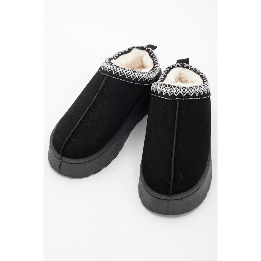 Black Contrast Print Suede Plush Lined Snow Boots Shoes & Bags/Boots