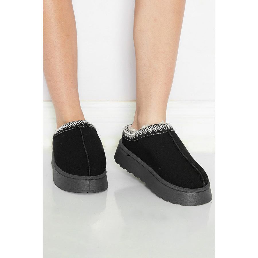 Black Contrast Print Suede Plush Lined Snow Boots Shoes & Bags/Boots