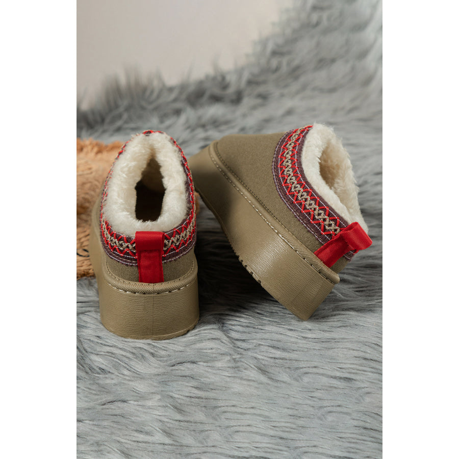 Black Contrast Print Suede Plush Lined Snow Boots Shoes & Bags/Boots