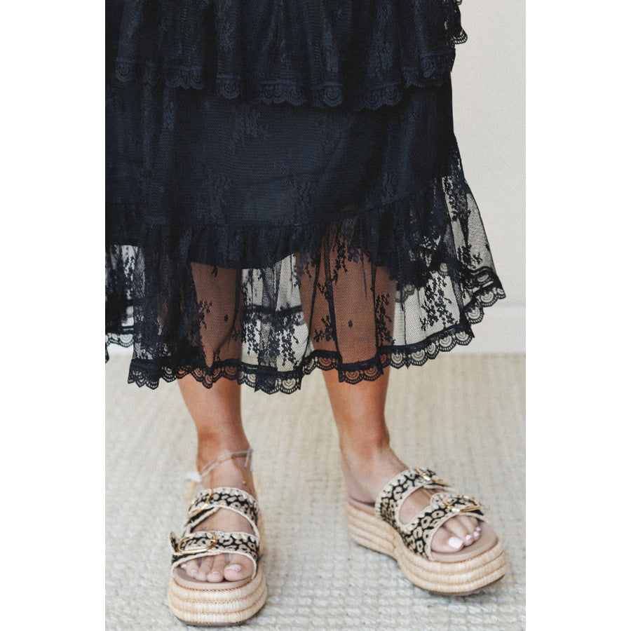 Black Elegant Ruffle Lace Tiered Skirt Bottoms/Skirts & Petticoat