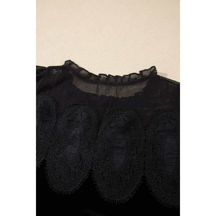 Black Embroidered Velvet Short Sleeve Mini Shift Dress Dresses/Mini Dresses