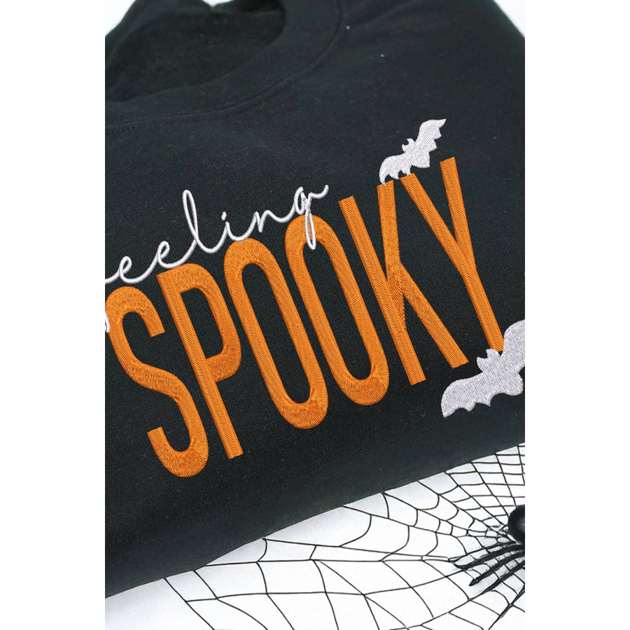 Black Feeling Spooky Halloween Embroidered Graphic Baggy Sweatshirt Graphic/Graphic Sweatshirts