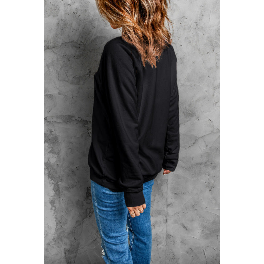 Black Feeling Spooky Halloween Embroidered Graphic Baggy Sweatshirt Graphic/Graphic Sweatshirts