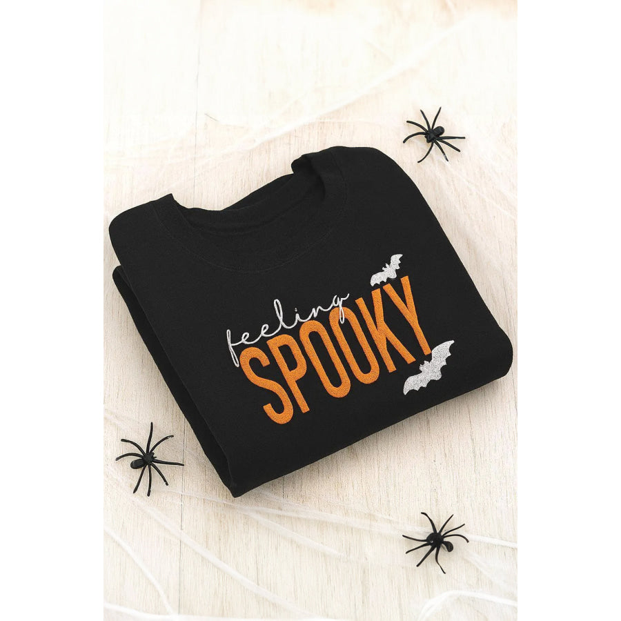 Black Feeling Spooky Halloween Embroidered Graphic Baggy Sweatshirt Black / S / 50% Polyester + 50% Cotton Graphic/Graphic Sweatshirts