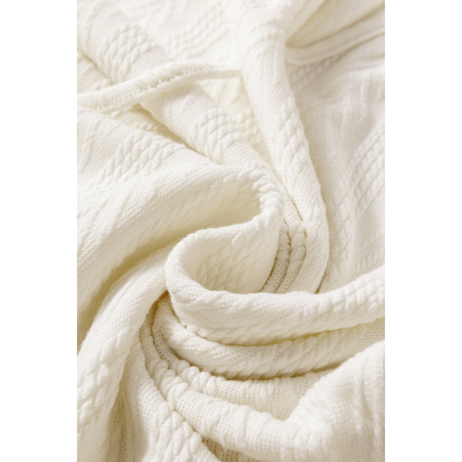 Black Floral Patchwork Textured Knit Drawstring V Neck Blouse Tops/Blouses & Shirts