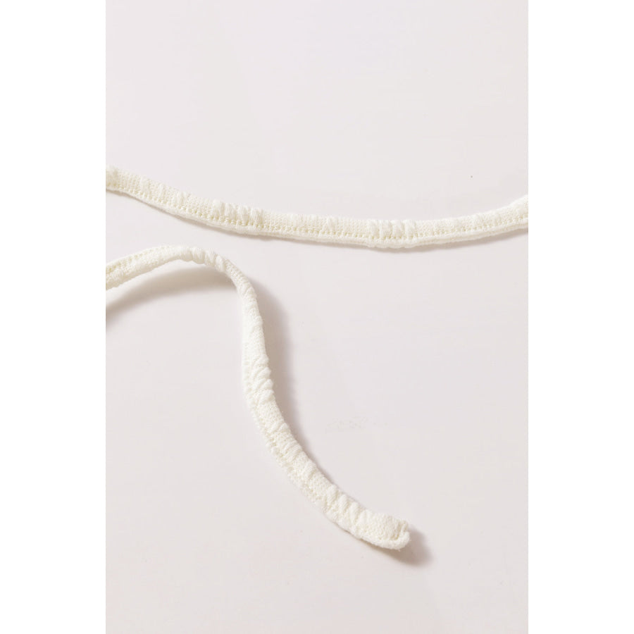 Black Floral Patchwork Textured Knit Drawstring V Neck Blouse Tops/Blouses & Shirts