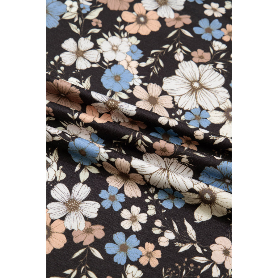 Black Floral Print Slim Long Sleeve T Shirt Tops/Long Sleeve Tops