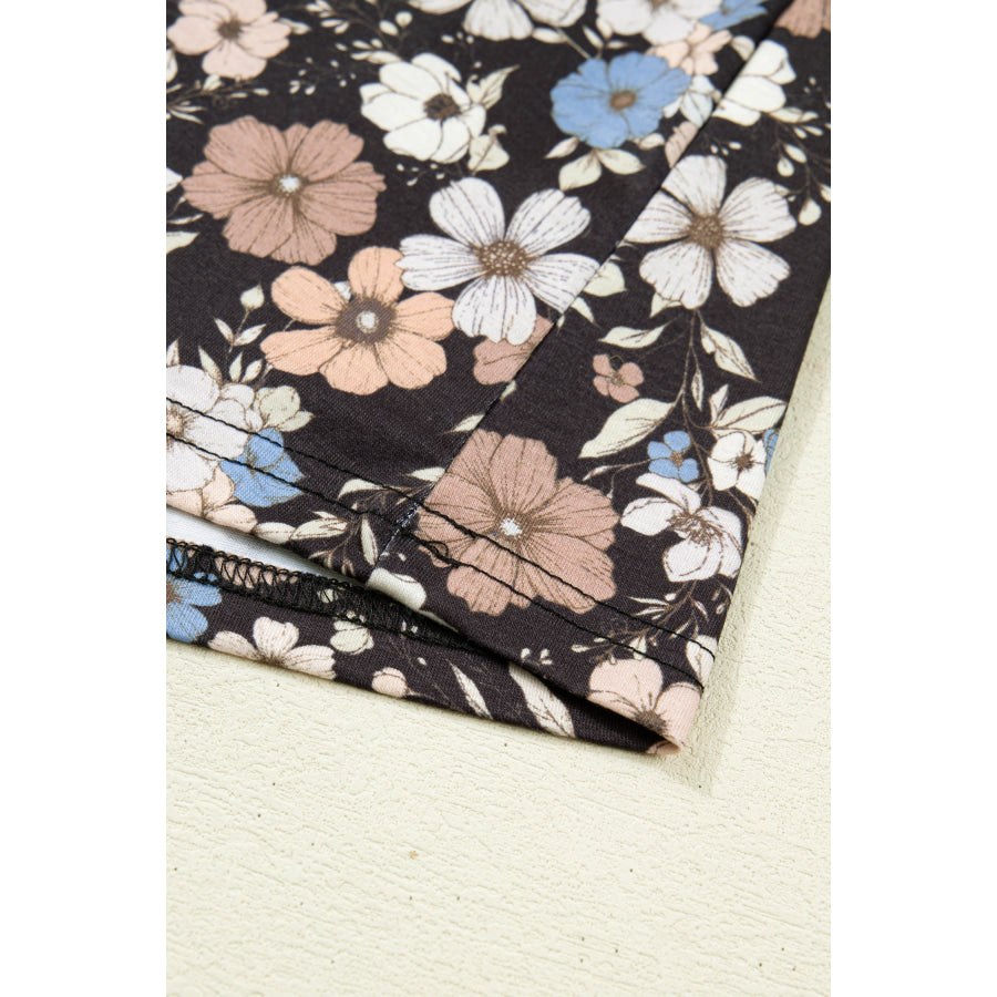 Black Floral Print Slim Long Sleeve T Shirt Tops/Long Sleeve Tops
