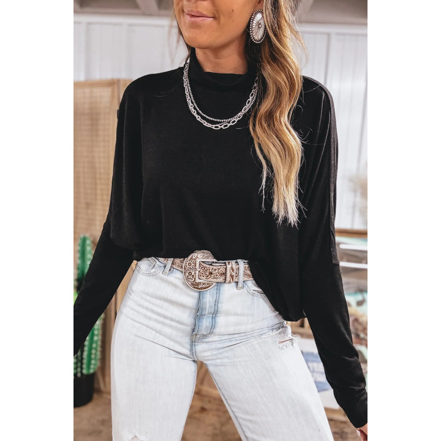Black High Neck Long Sleeve Top Black / S / 75% Polyester + 20% Viscose + 5% Elastane Tops/Long Sleeve Tops