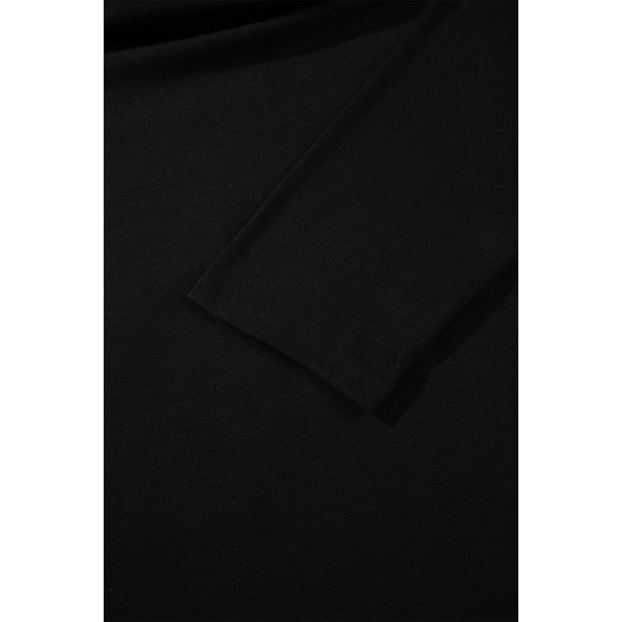Black Hooded Gingham Paneling Chest Patch Pocket Long Sleeve Plus Size Blouse Plus Size/Plus Size Tops/Plus Size Long Sleeve Tops