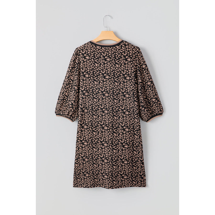Black Leopard Print Bubble Sleeve Shift Mini Dress Dresses/Mini Dresses