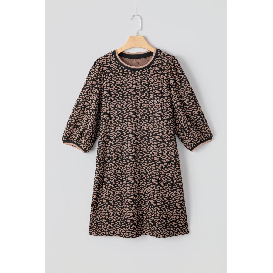 Black Leopard Print Bubble Sleeve Shift Mini Dress Dresses/Mini Dresses
