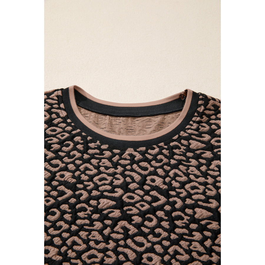 Black Leopard Print Bubble Sleeve Shift Mini Dress Dresses/Mini Dresses