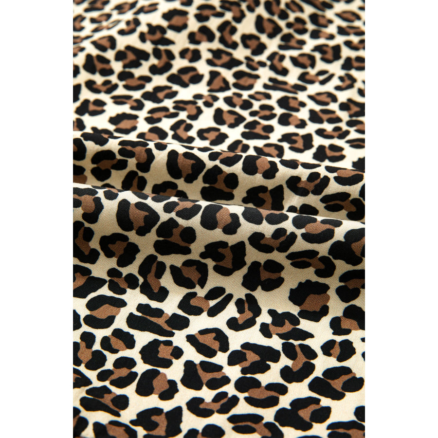 Black Leopard Print Striped Color Block Trim V Neck Bracelet Sleeve Mini Dress Dresses/Mini Dresses