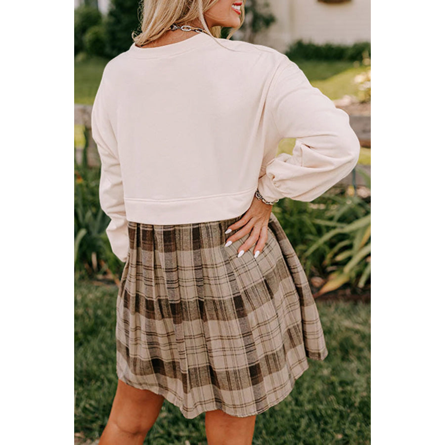 Black Plaid Patchwork High Waist Sweatshirt Mini Dress Dresses/Mini Dresses