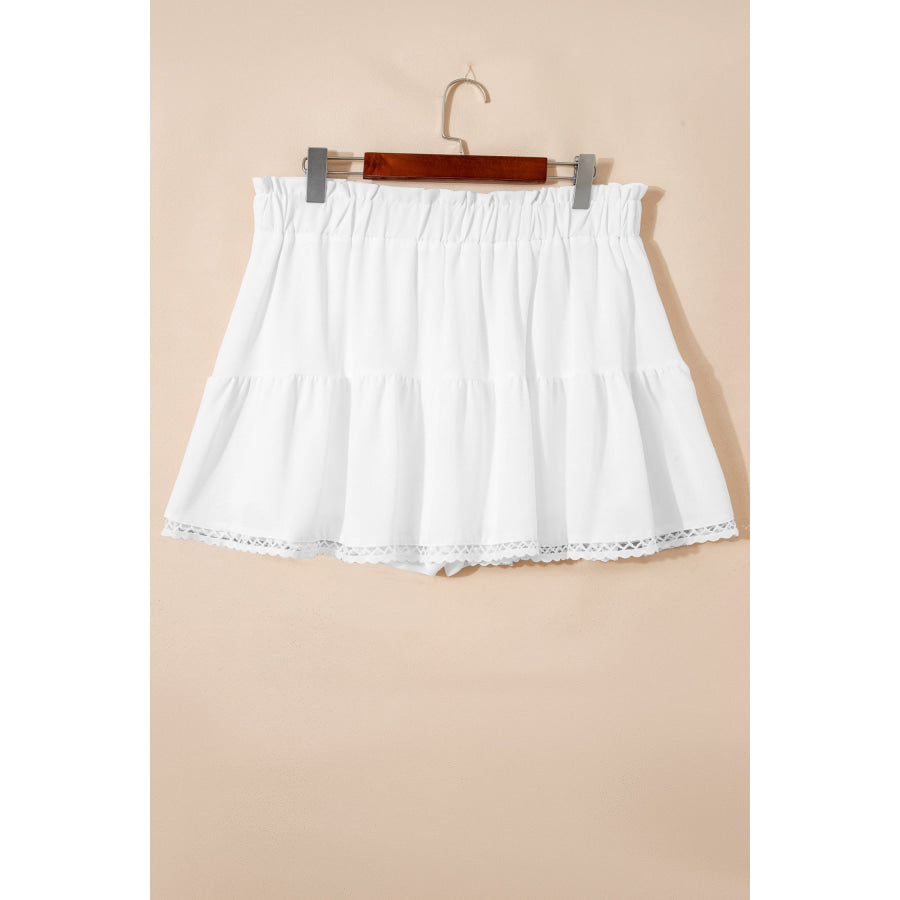 Black Plus Size Frilled Elastic Waist Lace Trim Boho Ruffled Shorts Plus Size/Plus Size Bottoms