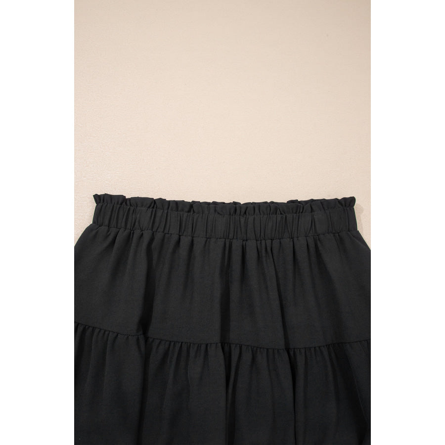 Black Plus Size Frilled Elastic Waist Lace Trim Boho Ruffled Shorts Plus Size/Plus Size Bottoms