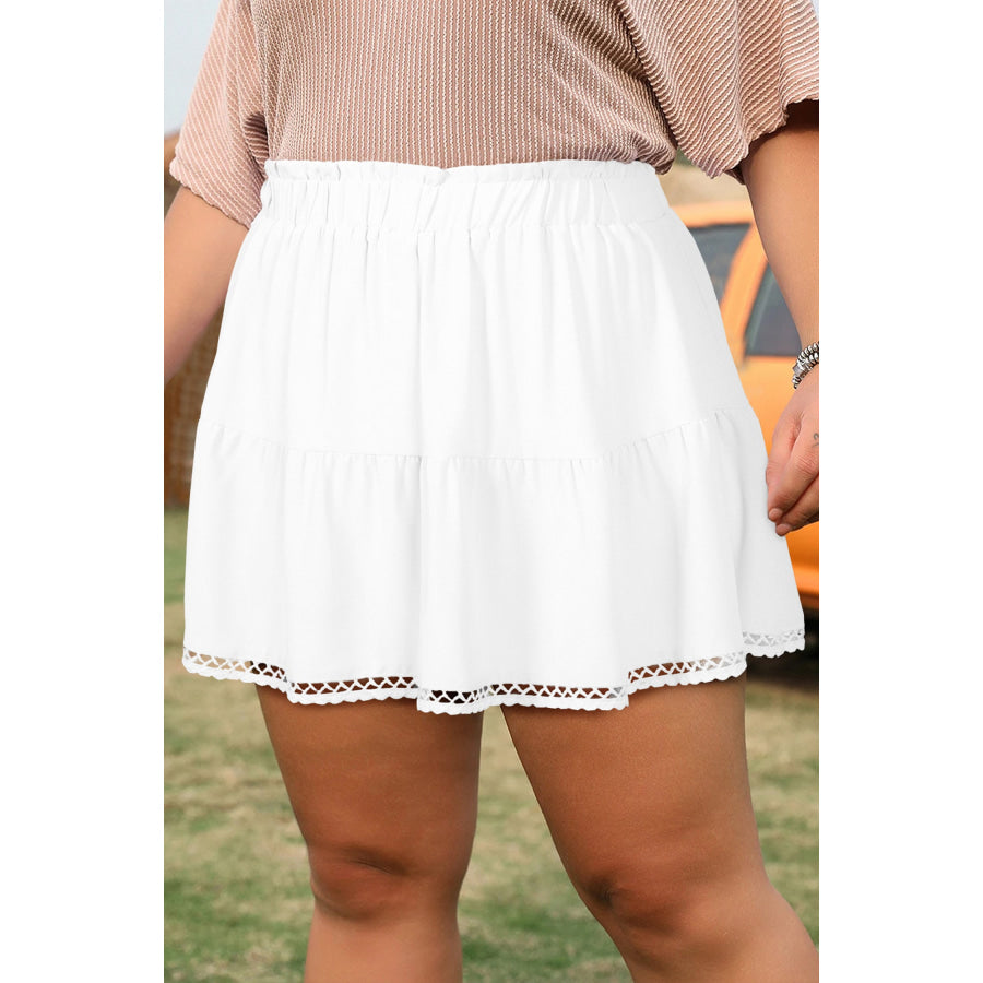 Black Plus Size Frilled Elastic Waist Lace Trim Boho Ruffled Shorts White / L / 100% Polyester Plus Size/Plus Size Bottoms
