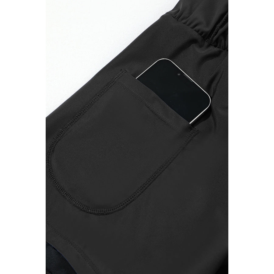 Black Pocketed Wide Waistband Swim Shorts Swimwear/Swim Bottoms