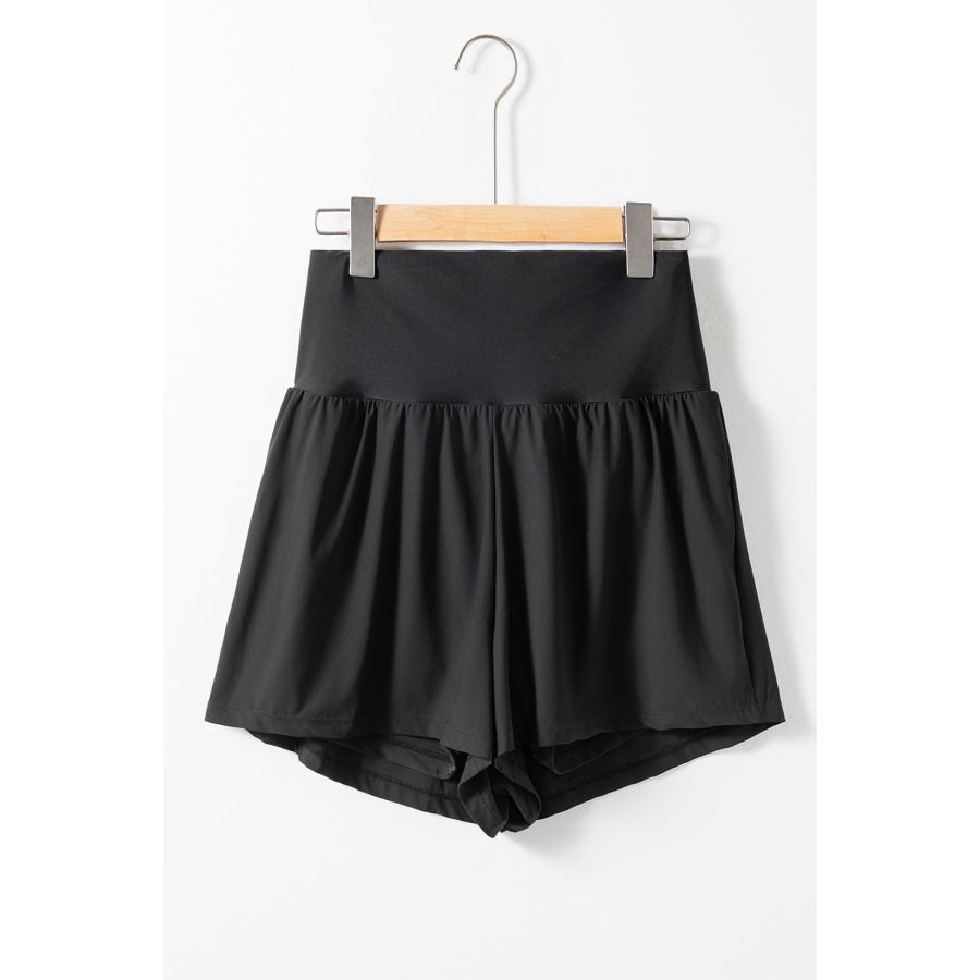 Black Pocketed Wide Waistband Swim Shorts Swimwear/Swim Bottoms