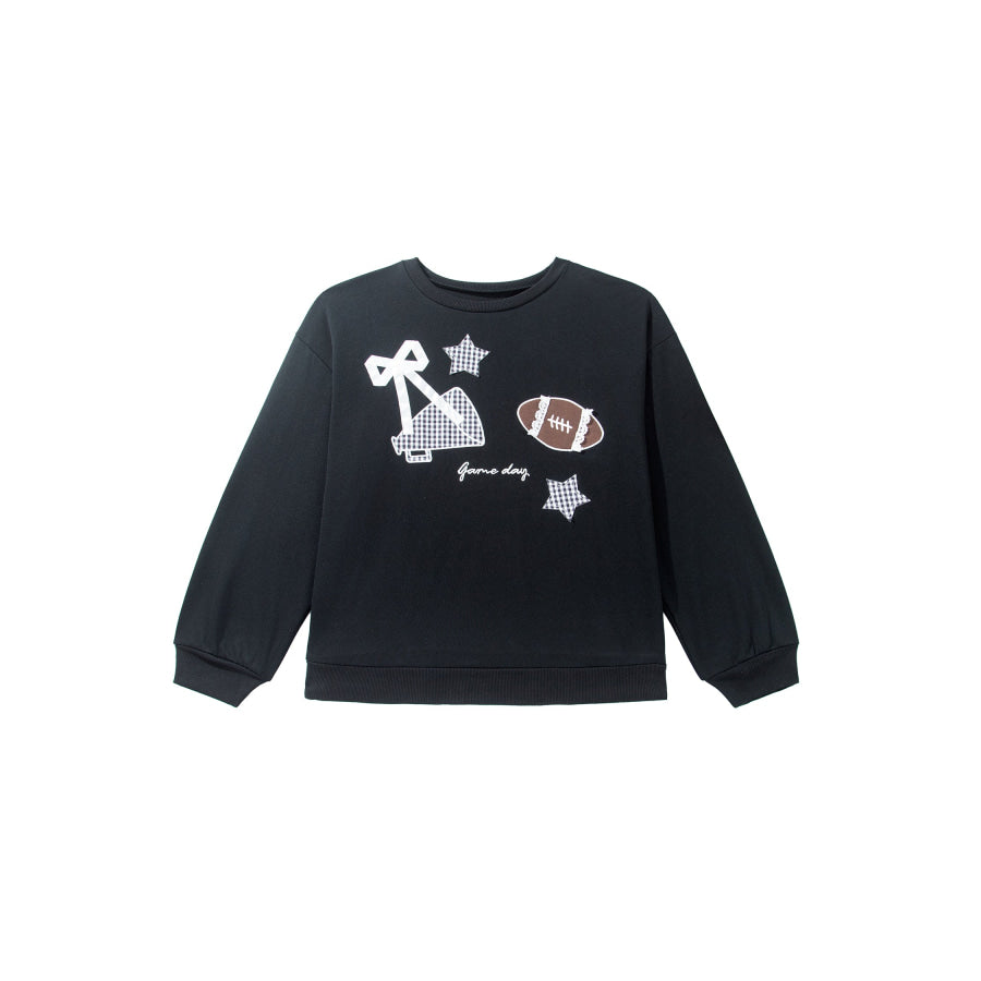 Black Rugby Game Day Patchwork Graphic Plus Size Sweatshirt Size/Plus Sweatshirts & Hoodies