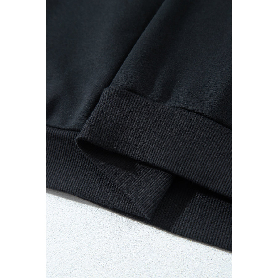 Black Rugby Game Day Patchwork Graphic Plus Size Sweatshirt Size/Plus Sweatshirts & Hoodies