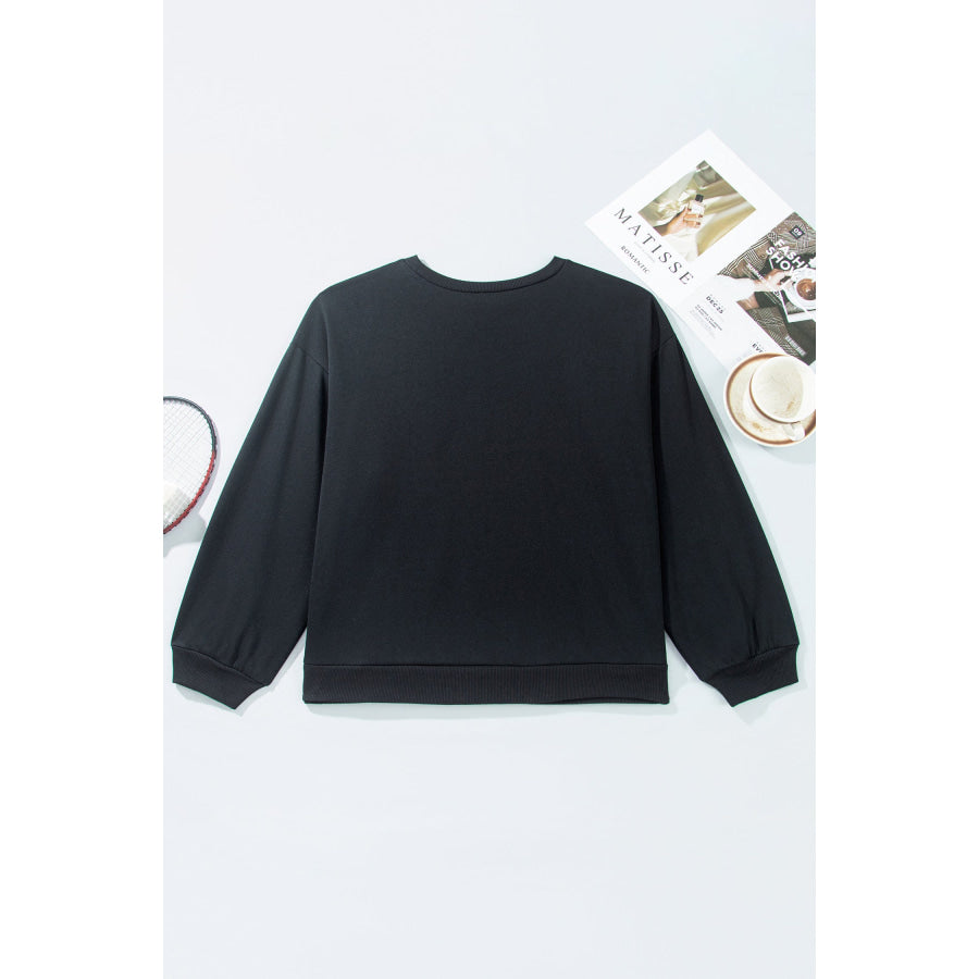 Black Rugby Game Day Patchwork Graphic Plus Size Sweatshirt Size/Plus Sweatshirts & Hoodies