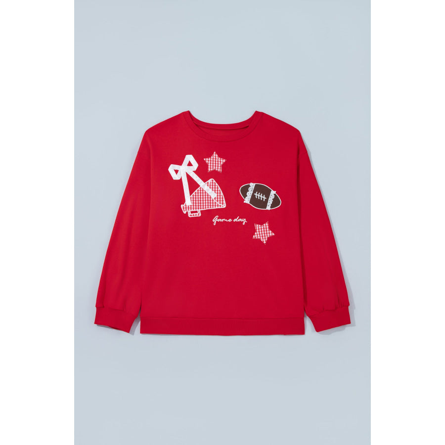 Black Rugby Game Day Patchwork Graphic Plus Size Sweatshirt Size/Plus Sweatshirts & Hoodies