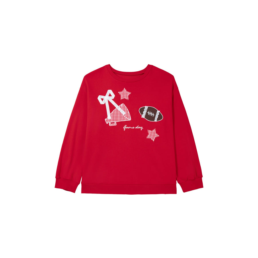 Black Rugby Game Day Patchwork Graphic Plus Size Sweatshirt Size/Plus Sweatshirts & Hoodies