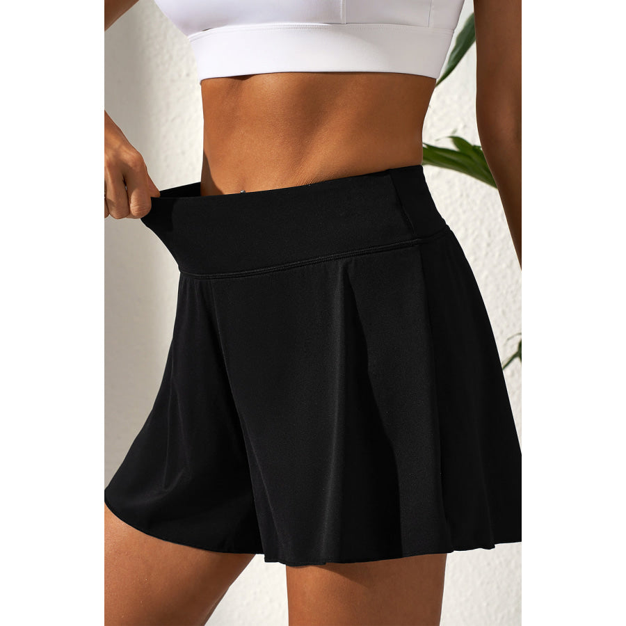 Black Solid Color High Waist Wide Leg Swim Bottom Black / S / 75% Polyamide + 25% Elastane Swimwear/Swim Bottoms