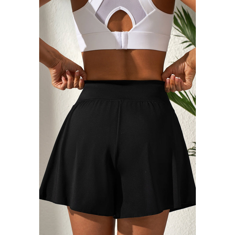 Black Solid Color High Waist Wide Leg Swim Bottom Black / S / 75% Polyamide + 25% Elastane Swimwear/Swim Bottoms