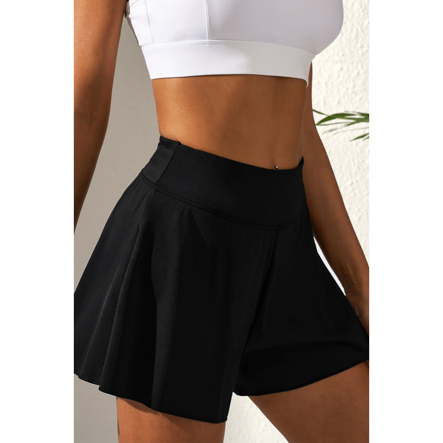 Black Solid Color High Waist Wide Leg Swim Bottom Swimwear/Swim Bottoms