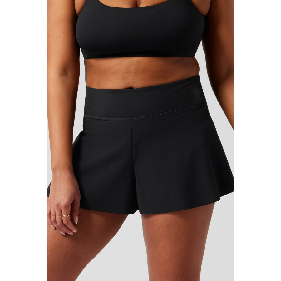Black Solid Color High Waist Wide Leg Swim Bottom Swimwear/Swim Bottoms