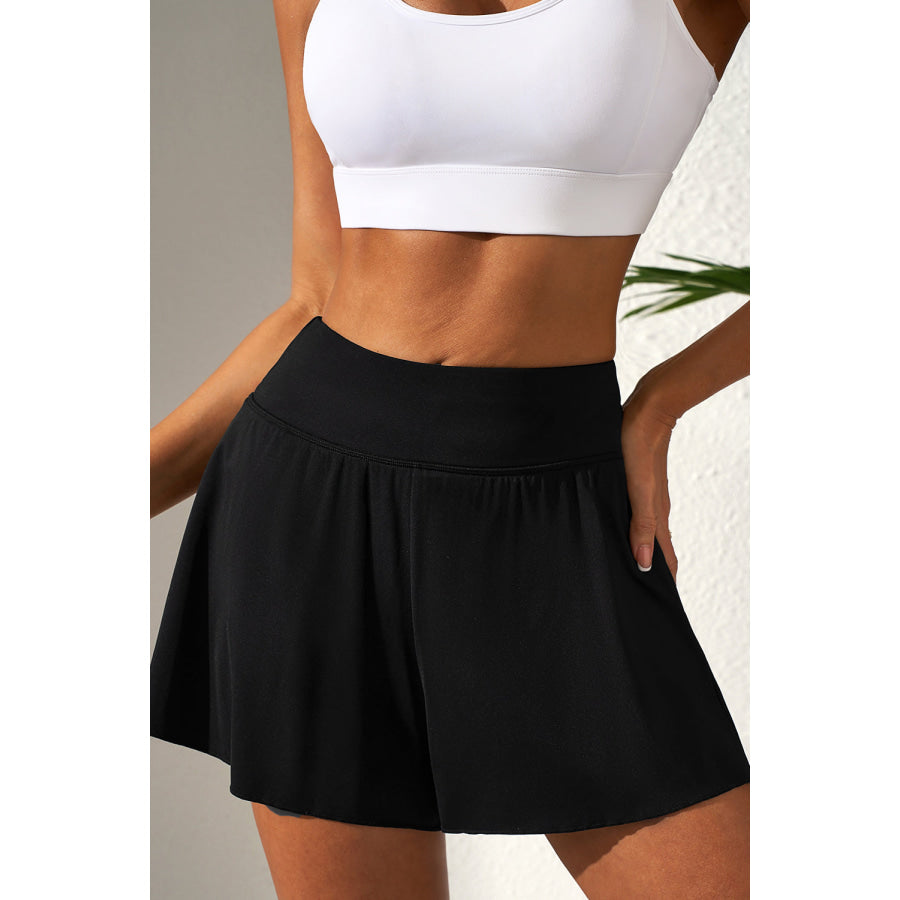 Black Solid Color High Waist Wide Leg Swim Bottom Swimwear/Swim Bottoms