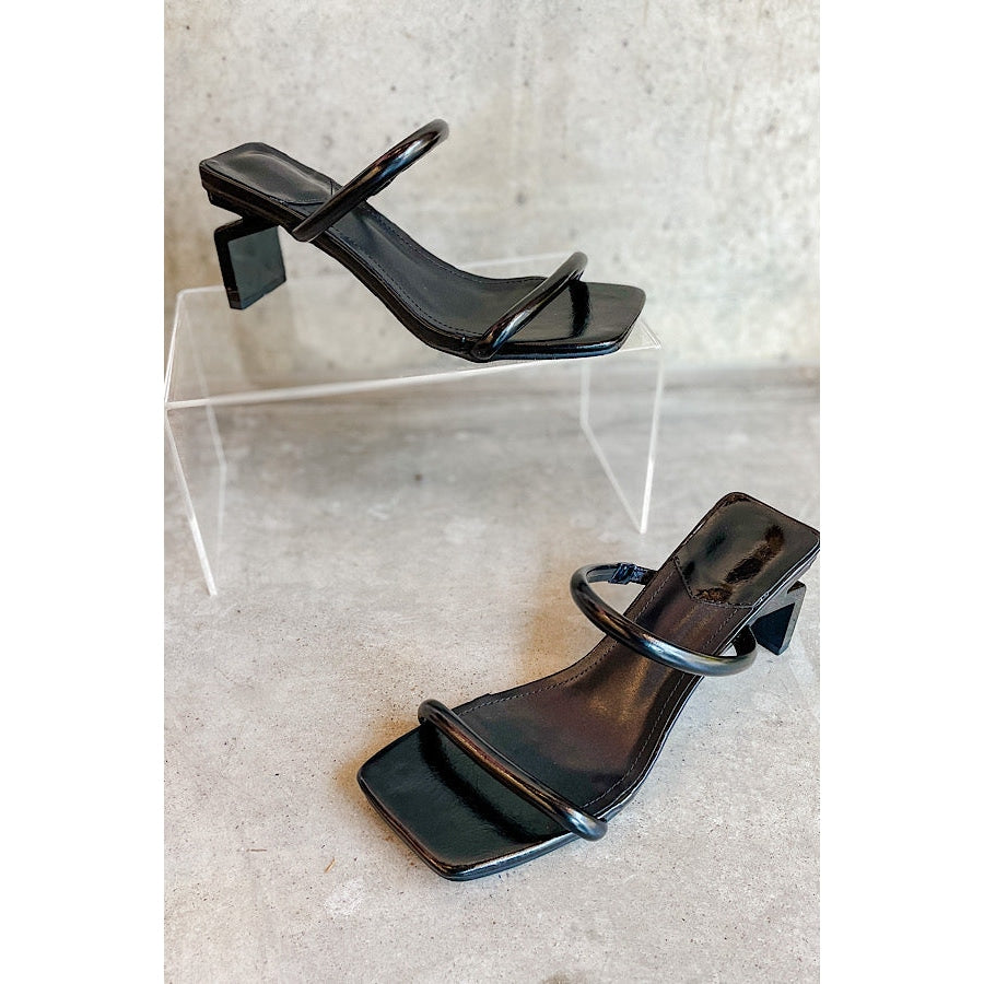 Black Strappy Square Toe Heel WS 610 Shoes