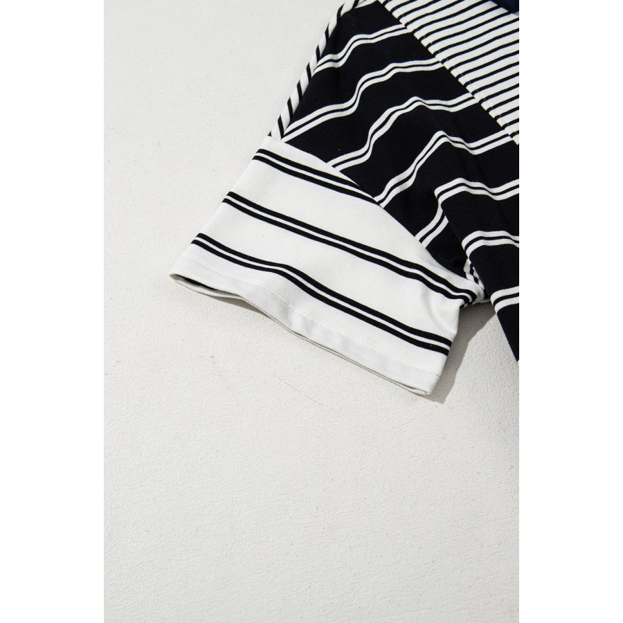 Black Stripe Half Placket Polo T Shirt Dress Dresses/T Shirt Dresses