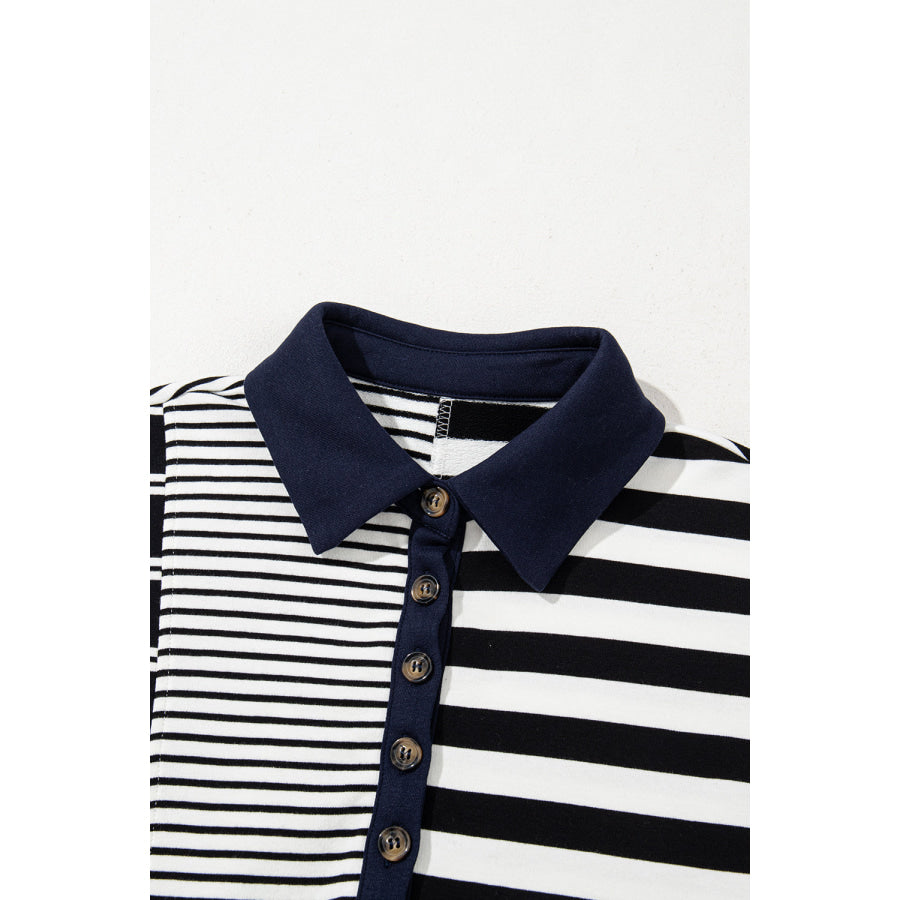 Black Stripe Half Placket Polo T Shirt Dress Dresses/T Shirt Dresses
