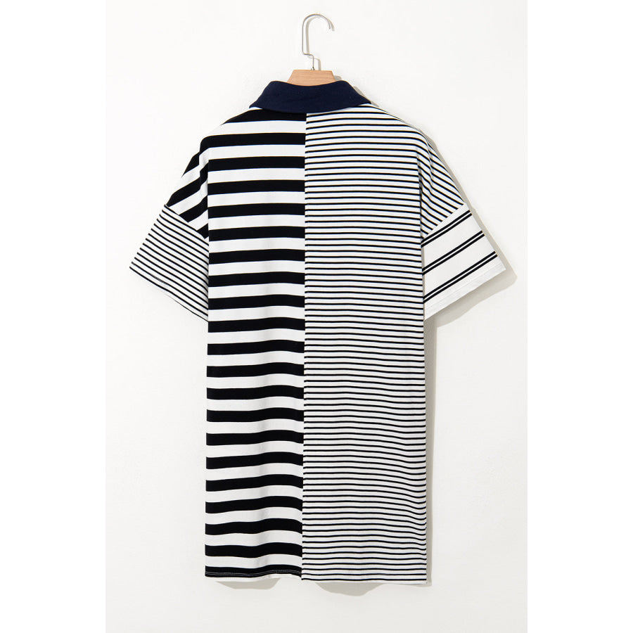 Black Stripe Half Placket Polo T Shirt Dress Dresses/T Shirt Dresses