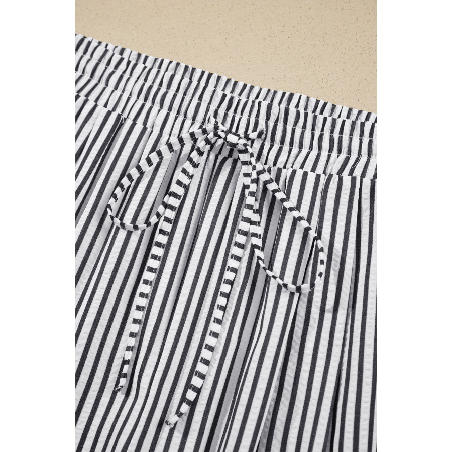 Black Stripe Plus Size Tie Waist Loose Pants Size/Plus Bottoms
