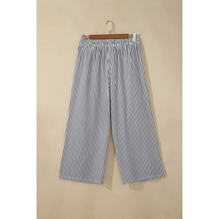 Black Stripe Plus Size Tie Waist Loose Pants Size/Plus Bottoms